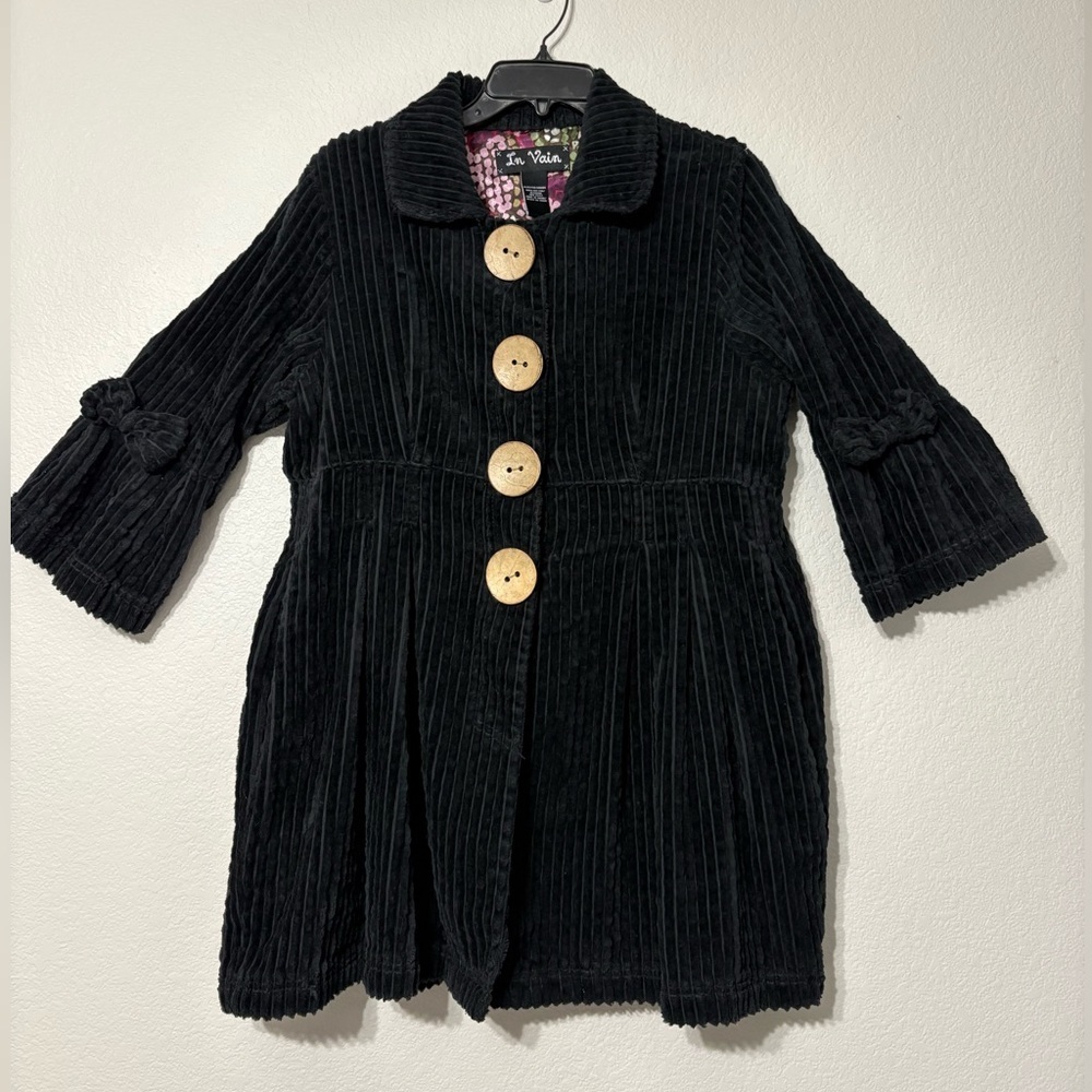 In Vain Black Corduroy Button-Front Women's Coat